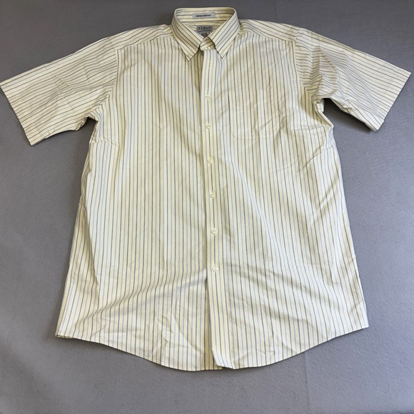 LL Bean Shirt Mens 16.5 Tall Button Down Striped Short Sleeve Cotton No Wrinkle - Picture 1 of 8